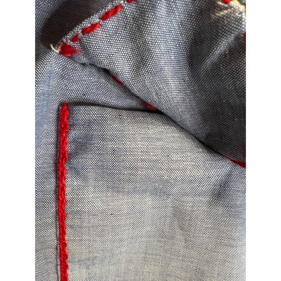 Vintage Montgomery Ward Embroidered Chambray Shirt Red Stitching Floral & Bird D - Picture 8 of 13